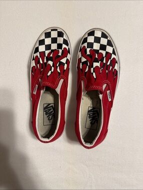 Vans Kids Red Flame Checkerboard Slip-On Sneakers